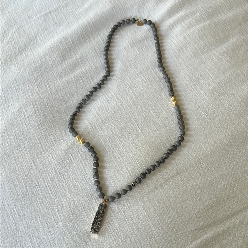 Gray and Gold Beaded Necklace